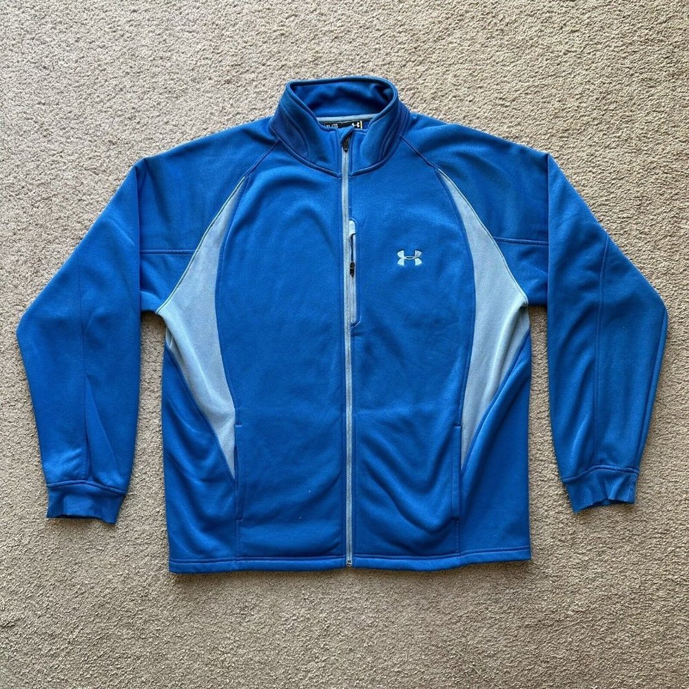 Under Armour Jacket Mens XL *Flaw* Blue Full Zip Mock Neck Fleece Activewear